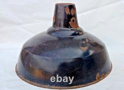 Big Size Vintage Original Old Iron Porcelain Enamel Rare Jet Black Lamp Shade