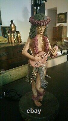 Big Vintage Sailor Jerry Spiced Rum Hula Girl w Ukelali Table Lamp & Shade