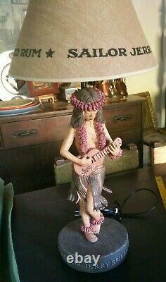 Big Vintage Sailor Jerry Spiced Rum Hula Girl w Ukelali Table Lamp & Shade