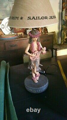 Big Vintage Sailor Jerry Spiced Rum Hula Girl w Ukelali Table Lamp & Shade