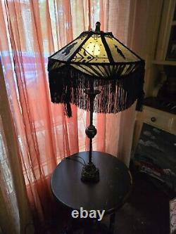 Black Lace Pleated Victorian Bridge Lamp Shade Custom Made Fringe Tassels