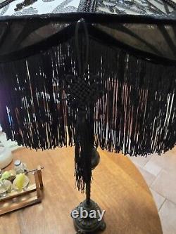 Black Lace Pleated Victorian Bridge Lamp Shade Custom Made Fringe Tassels