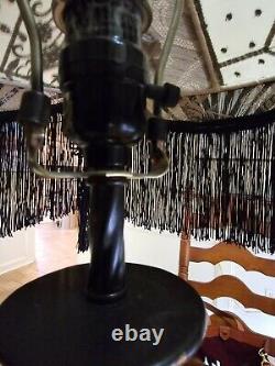 Black Lace Pleated Victorian Bridge Lamp Shade Custom Made Fringe Tassels