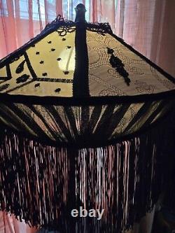 Black Lace Pleated Victorian Bridge Lamp Shade Custom Made Fringe Tassels