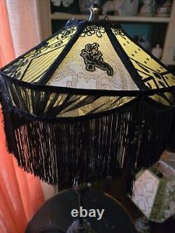 Black Lace Pleated Victorian Bridge Lamp Shade Custom Made Fringe Tassels