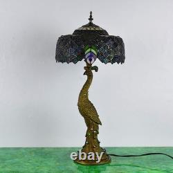 Blue Tulip Style Tiffany Table Lamp Stained Glass Desk Light for Home Decor 18