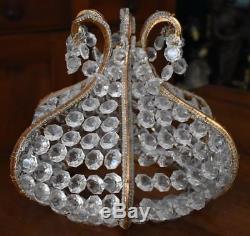 Breathtaking Vintage Prism Bead And Floret Covered Gilded Metal Lamp Shade