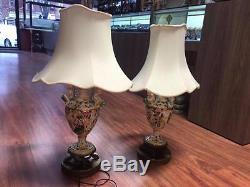 CAPODIMONTE STYLE 1960s VINTAGE TABLE LAMP SET WITH CUSTOM TAILORED SHADES 9/10