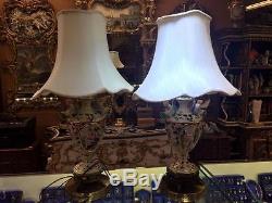 CAPODIMONTE STYLE 1960s VINTAGE TABLE LAMP SET WITH CUSTOM TAILORED SHADES 9/10