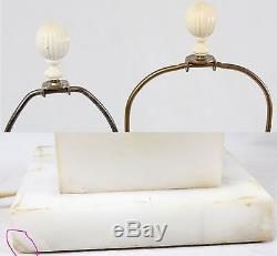 Carved Italian Alabaster Urn Table Lamps Pair Vintage Drum Shades Neoclassical