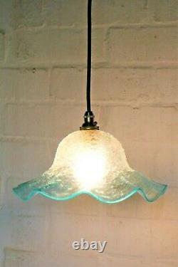 Ceiling Light A Vintage French Crackle Glass Lampshade Pale Blue Antique Style