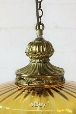 Ceiling Light Vintage Retro Glass & Brass Antique Style Ridged Glass Lampshade