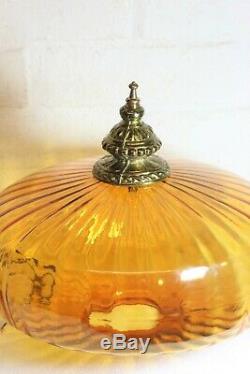 Ceiling Light Vintage Retro Glass & Brass Antique Style Ridged Glass Lampshade