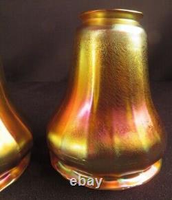 Circa 1900 Signed Matching of Pair'Quezal' Gold Iridescent Art Glass Shades
