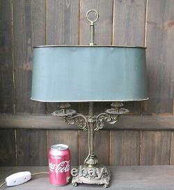 Classical French Antique Bouillotte Table Lamp With Original Tole Shade