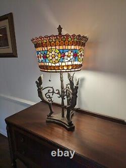 Classical Vintage Lamp, Stained Glass Shade, Gargoyle Base 28 Tall