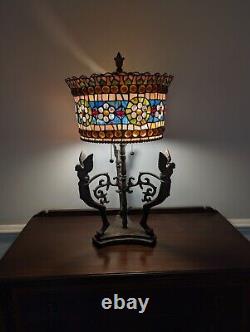 Classical Vintage Lamp, Stained Glass Shade, Gargoyle Base 28 Tall