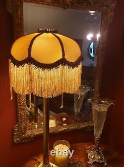 Connie, Victorian Downton Vintage Glass Beaded Lampshade. Yellow Gold Damask 14