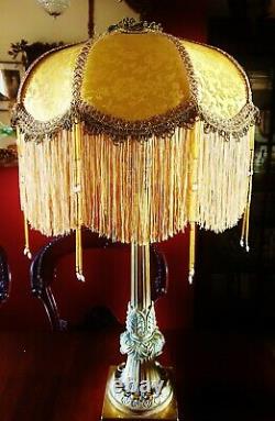 Connie, Victorian Downton Vintage Glass Beaded Lampshade. Yellow Gold Damask 14