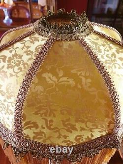 Connie, Victorian Downton Vintage Glass Beaded Lampshade. Yellow Gold Damask 14