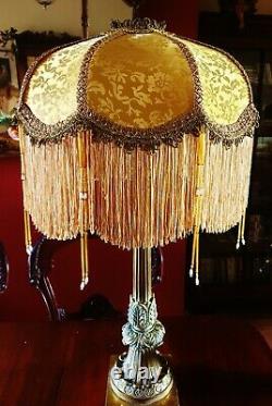 Connie, Victorian Downton Vintage Glass Beaded Lampshade. Yellow Gold Damask 14