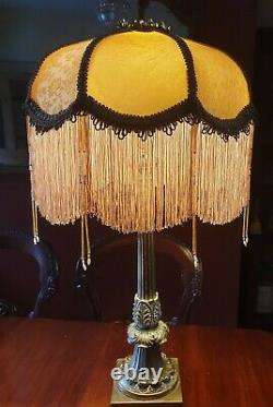 Connie, Victorian Downton Vintage Glass Beaded Lampshade. Yellow Gold Damask 14