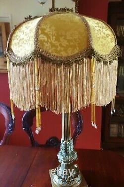 Connie, Victorian Downton Vintage Glass Beaded Lampshade. Yellow Gold Damask 14