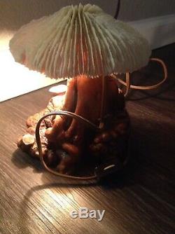 Coral Mushroom Vintage Lamp Lampshade made of coral Burl base. Nice glow! Rare