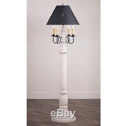 Country new vintage white wood floor lamp withblack punched tin shade/ nice