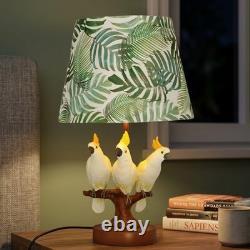 Creative Three Parrots Green Leaf Fabric Desk Lamp, 10 Inches, Reading Light, New
