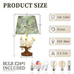 Creative Three Parrots Green Leaf Fabric Desk Lamp, 10 Inches, Reading Light, New