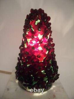 Czech Glass Beaded Bulb Cover Shade Lamp Metal Topiary 5 3/4 Tree Marble Base
