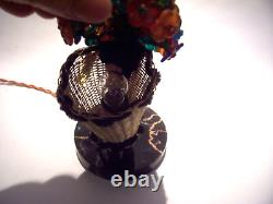 Czech Glass Flower Beaded Bulb Cover Shade Cherub Putti Lamp Portoro Marble Base