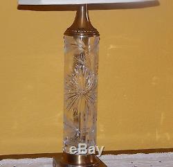 Dresden Vintage Crystal Cut And Brass Set Of 2 Lamps Signed With Shades