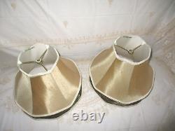 Dale Tiffany Art Nouveau Silk Tan with Brown Lace Vintage Pair of Lamp Shades