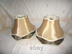 Dale Tiffany Art Nouveau Silk Tan with Brown Lace Vintage Pair of Lamp Shades