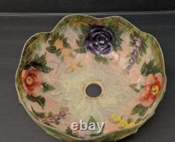 Dale Tiffany Puffy Roses Pairpoint Style Table Lamp Reverse Hand Painted Antique