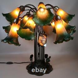 Dale Tiffany Tulip Table Lamp Lily Pad 15 Glass Shades Amber Green Vintage NEW