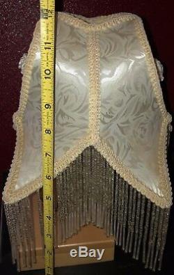 Dale Tiffany VTG Cream Colored Fabric Victorian Heart Lamp Shade Beaded Fringe