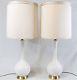 Danish Modern White Pottery Table Lamps Pair Vintage Drum Shades Mid Century