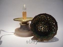 Deco Czech Amber Glass Beaded Bulb Cover Shade Lamp Antique Alabaster 6 3/4