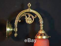 Deco brass vintage antique wall light sconce handmade French glass lamp shade