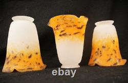 Degue France 2.25 Fitter Art Deco Pendant Blown Glass Light Shades Set Of 3