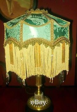 Duchess. Victorian Deco Vintage Beaded Lampshade. Deep Duck Egg Silk Damask 14