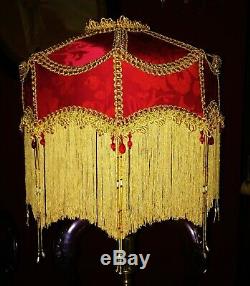 Duchess. Victorian Downton Abbey Beaded Lampshade. Ruby Red Pure Silk Damask. 14