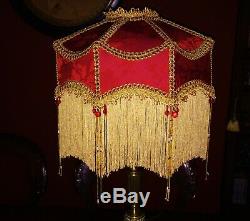 Duchess. Victorian Downton Abbey Beaded Lampshade. Ruby Red Pure Silk Damask. 14