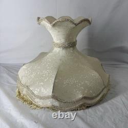 E1 Large Antique Victorian Parlor Lamp Shade Brocade Floral Fringes Metal Frame