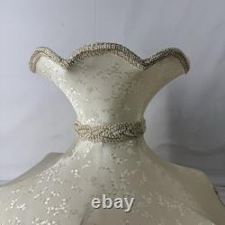 E1 Large Antique Victorian Parlor Lamp Shade Brocade Floral Fringes Metal Frame