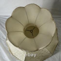 E1 Large Antique Victorian Parlor Lamp Shade Brocade Floral Fringes Metal Frame