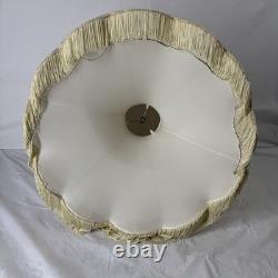 E1 Large Antique Victorian Parlor Lamp Shade Brocade Floral Fringes Metal Frame